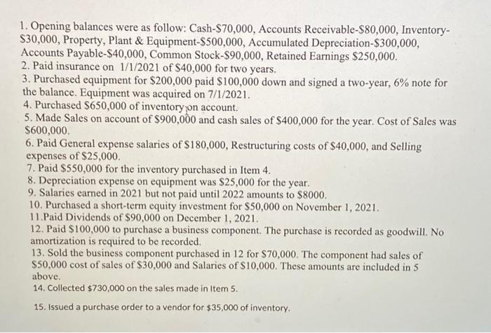 following transactions for calendar year 2021 occurred for ABC Company. ABC uses