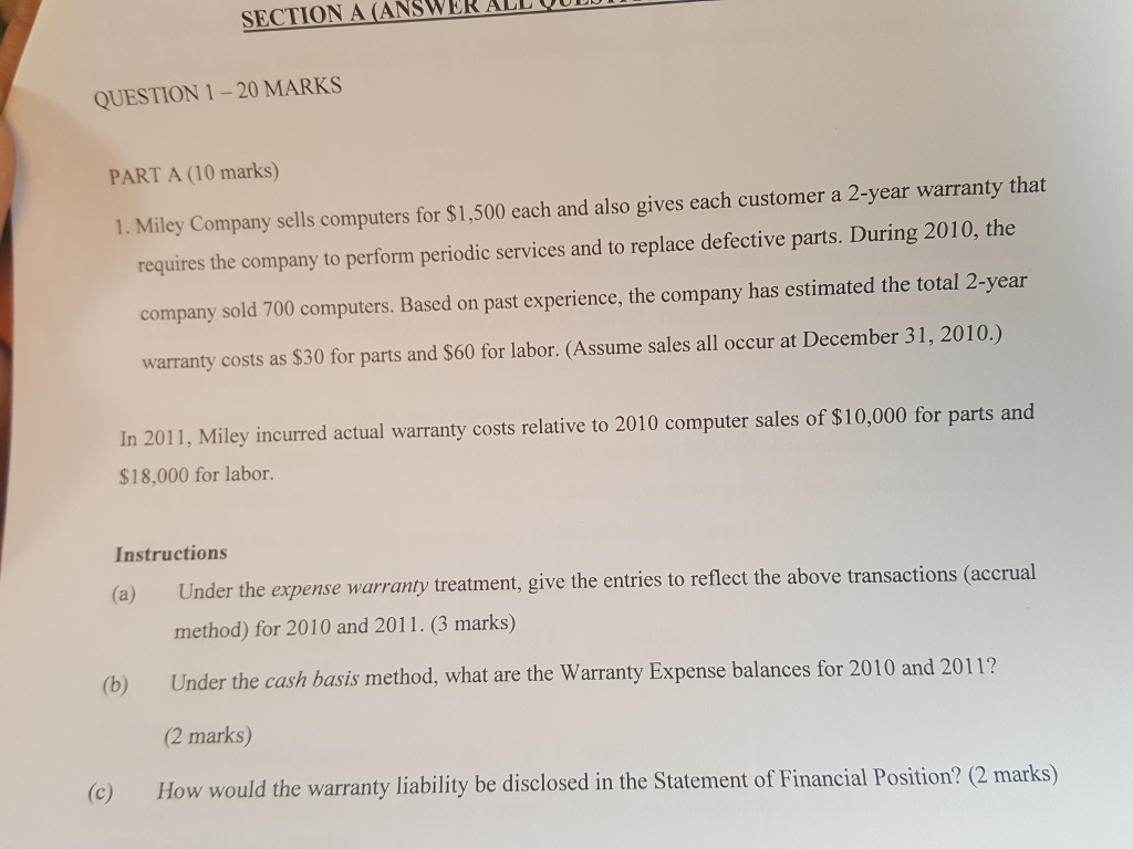 SECTION A (ANSWER ALL OUR QUESTION 1-20 MARKS PART A (10