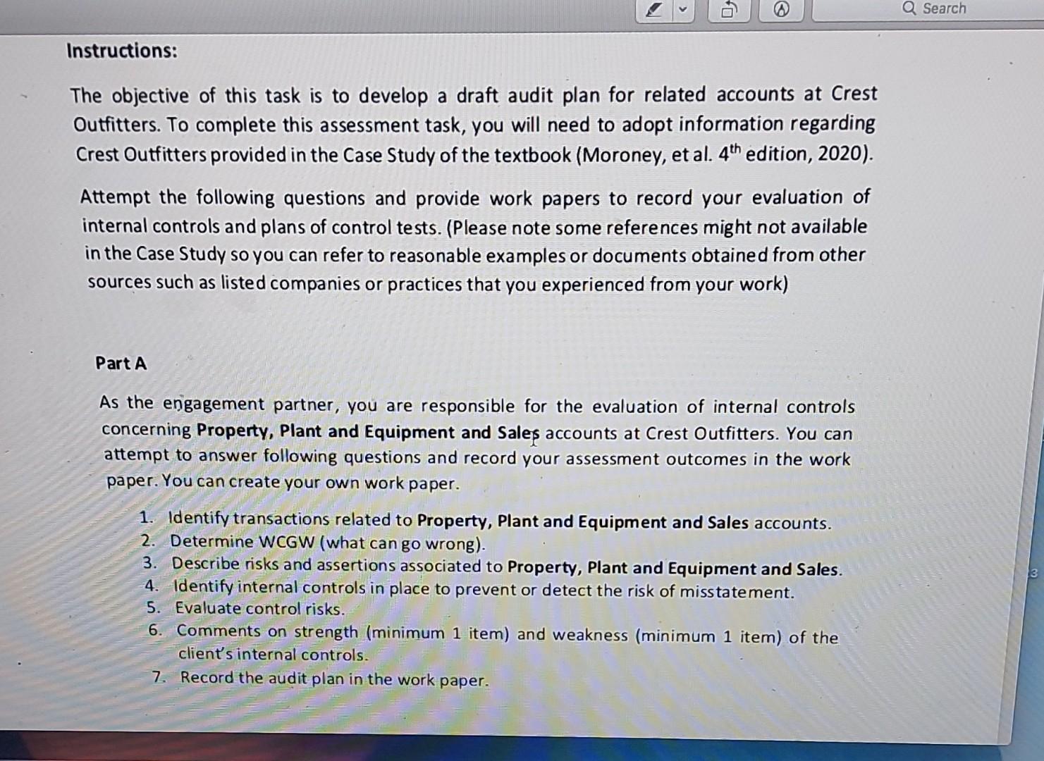 Work paper for Evaluation of internal control Audit program Test of
