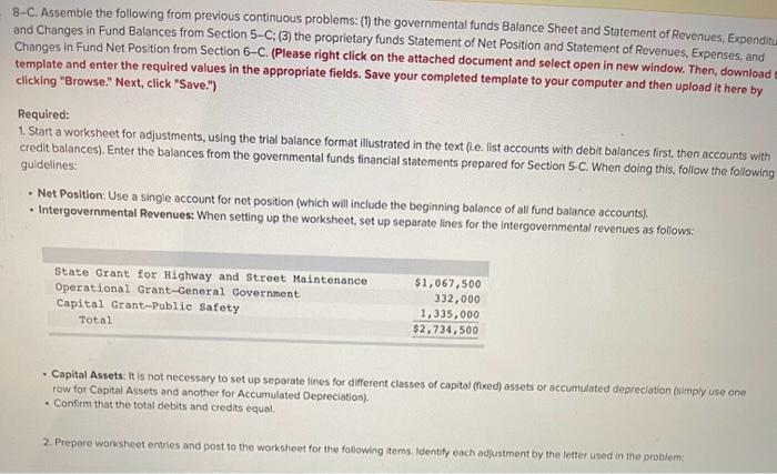  8-C. Assemble the following from previous continuous problems: (1) the governmental
