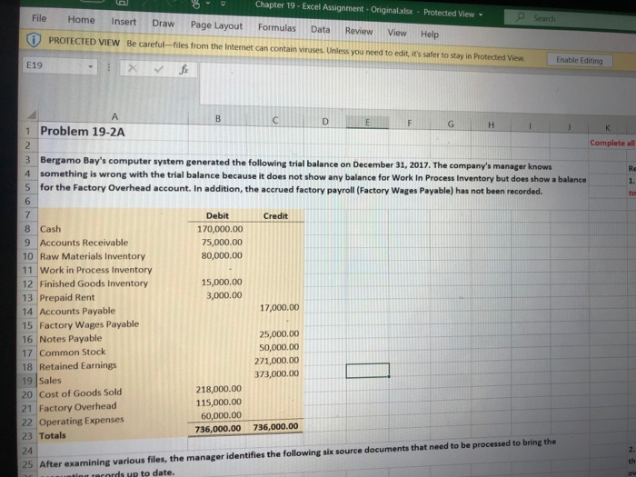 8 Chapter 19- Excel Assignment Onginalai Page Layout FormulasDate Review View trom