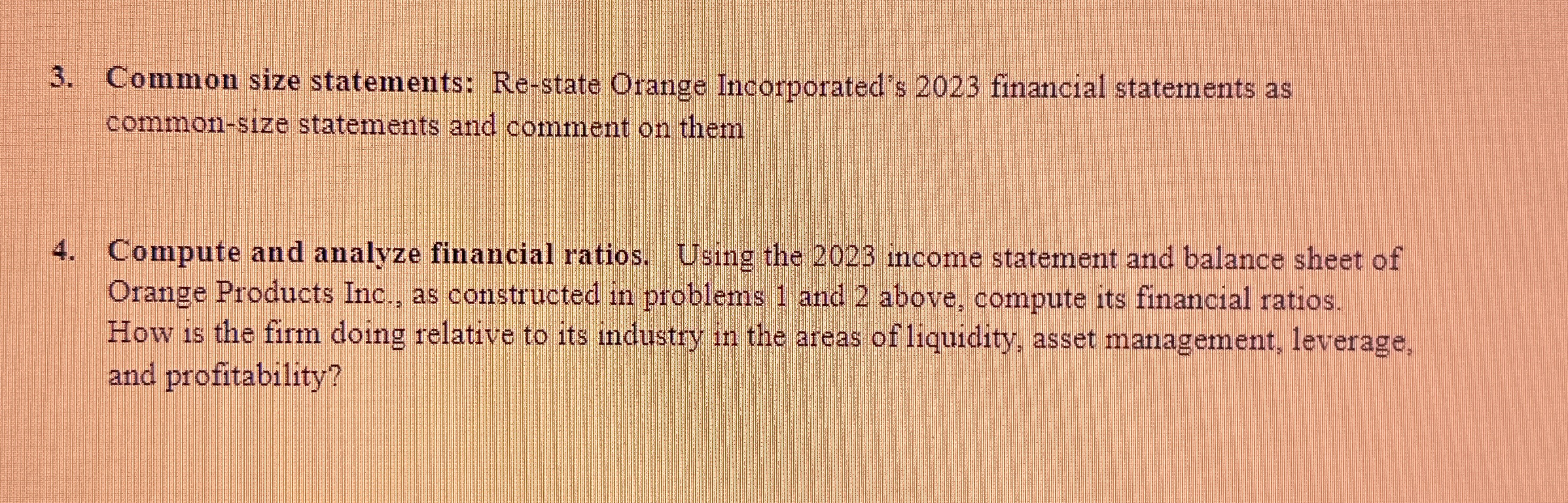  Financial Analysis Assignment (To be completed on Spreadsheet) Constructing an Income