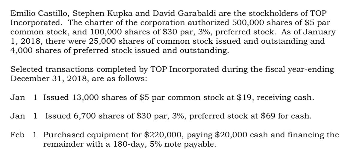 transactions and adjusting entries for TOP Inc. in the general journal.. Use