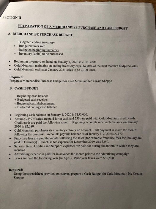 on sections two and three which require excel spreadsheets SECTIONI PREPARATION OF
