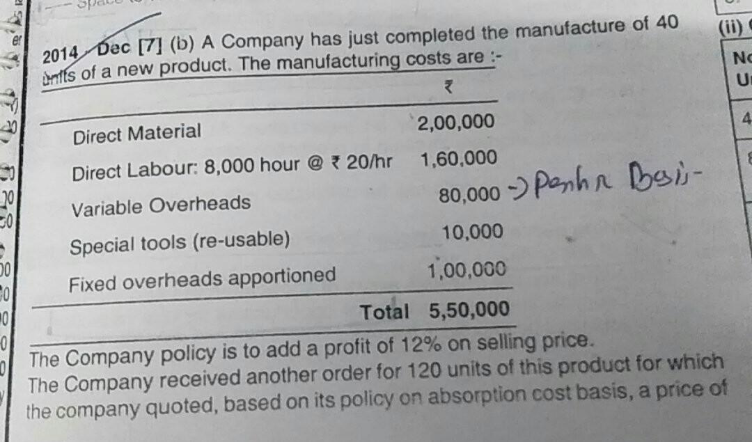 not to variable overhead. Va The cost per unit of the first