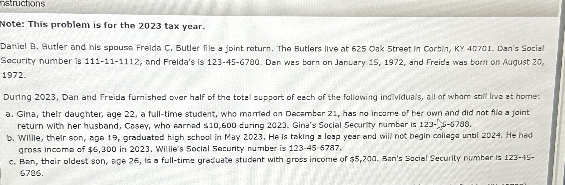  nstructions Note: This problem is for the 2023 tax year. Daniel