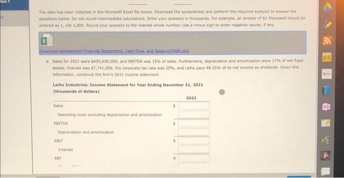 Activity: Financial Statements, Cash Flow, and Taxes Laiho Industries's 2020 and 2021