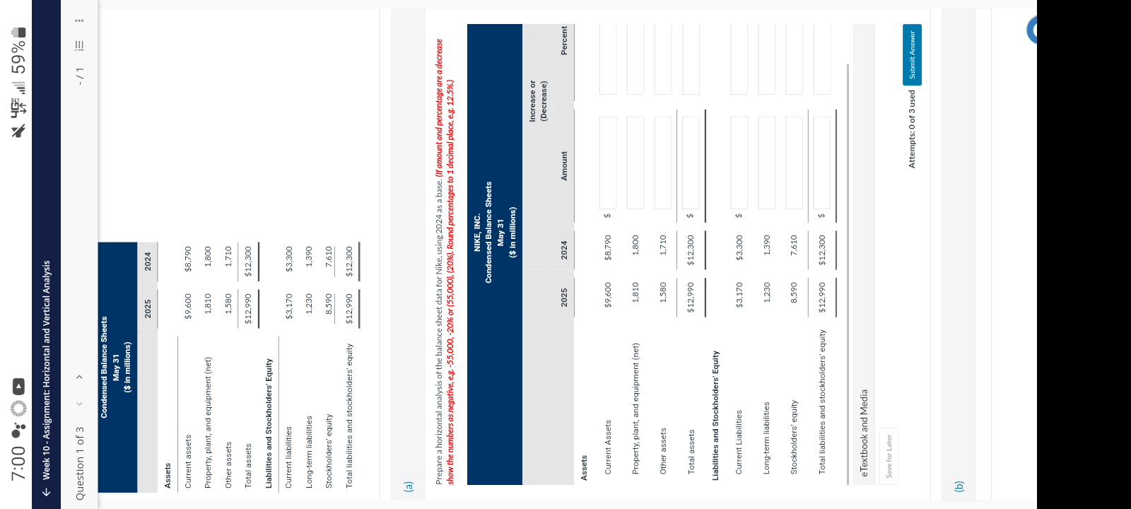  Week 10- Assignment: Horizontal and Vertical Analysis Question 1 of 3