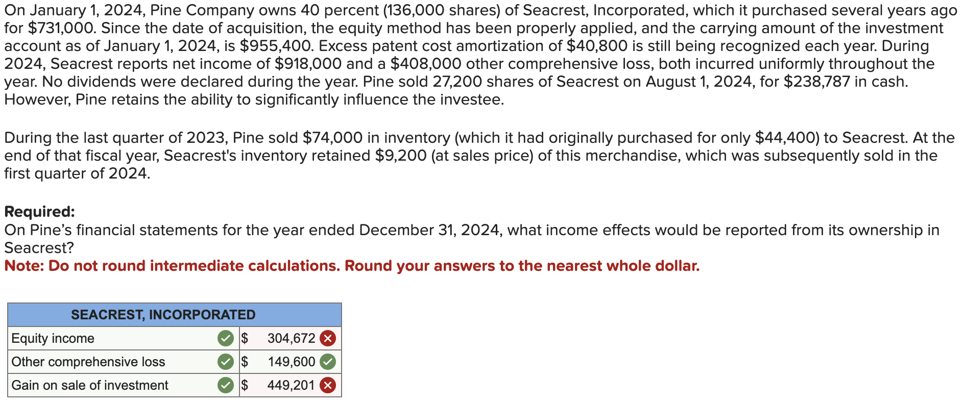  On January 1,2024, Pine Company owns 40 percent (136,000 shares) of