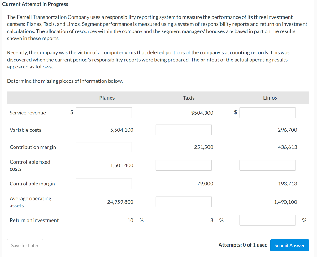 Question 43 Current Attempt in Progress The Ferrell Transportation Company uses a
