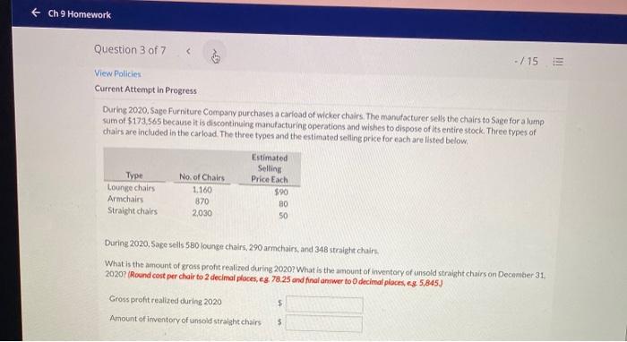  + Ch 9 Homework Question 3 of 7 -/15 E View