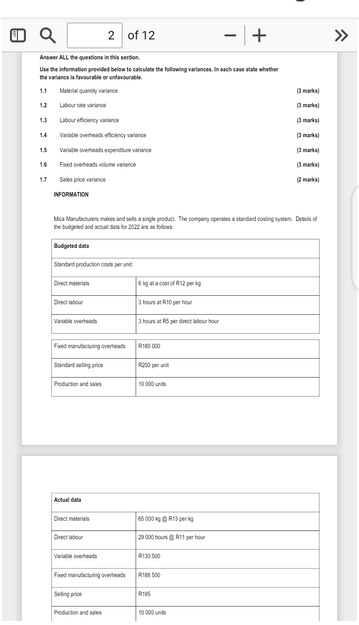 ) | Q 2 of 12 - + > Answer ALL