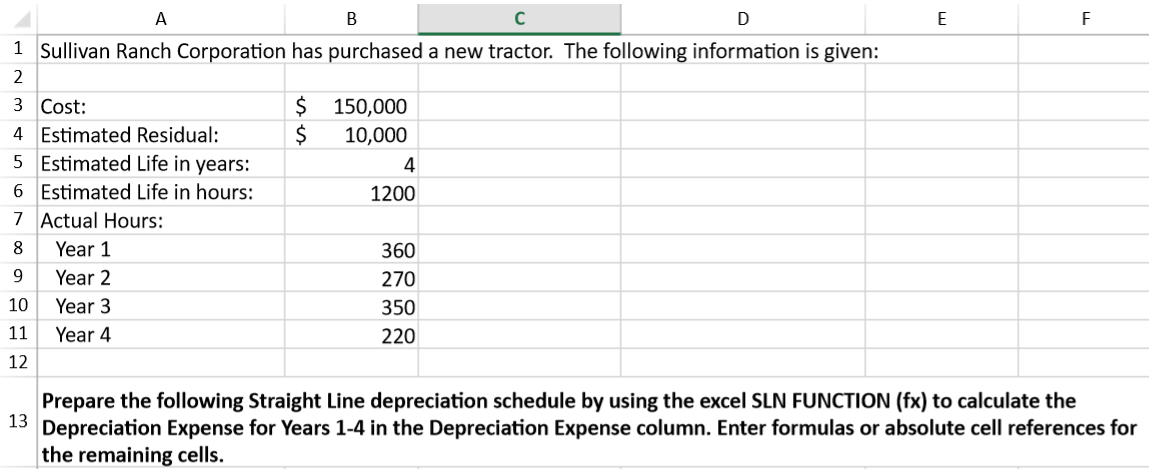 PLEASE HELP, NEED FORMULAS. E TI A B D 1 Sullivan Ranch