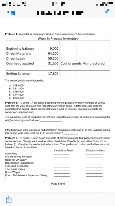  - !== ILLICI Problem 4. (6 points) A Company's Work in