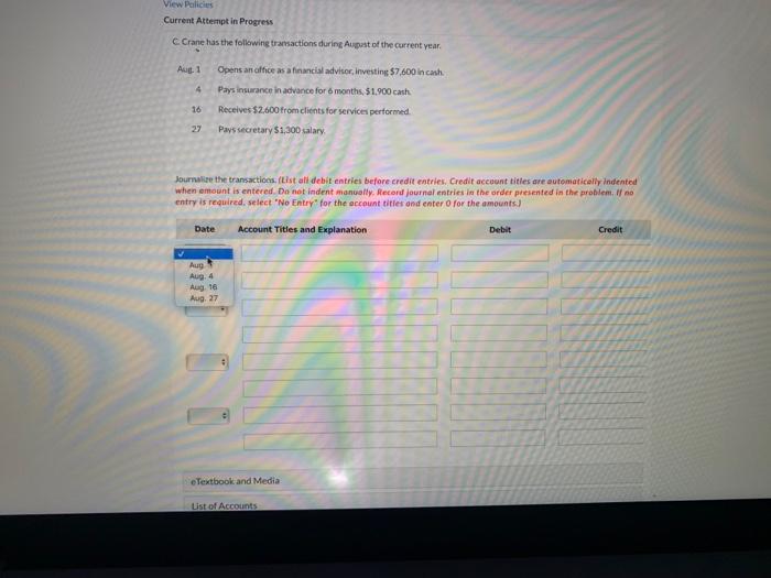 please and thank you View Policies Current Attempt in Progress C Crane