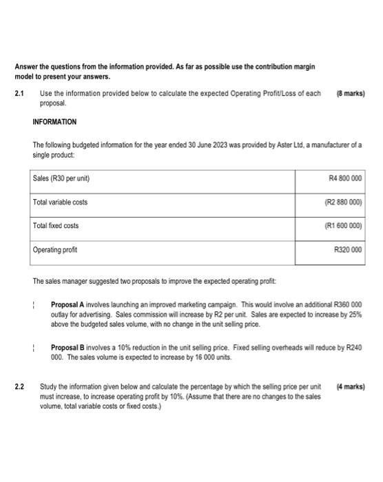  Question 2 Please kindly answer the below and provide calculation steps
