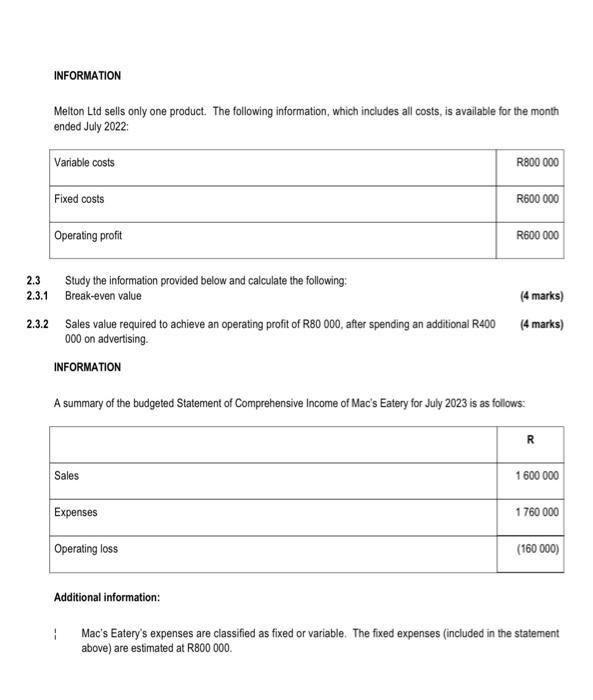 Answer the questions from the information provided. As far as possible use