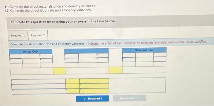 the year. Actual direct materials used Actual direct labor used i Actual
