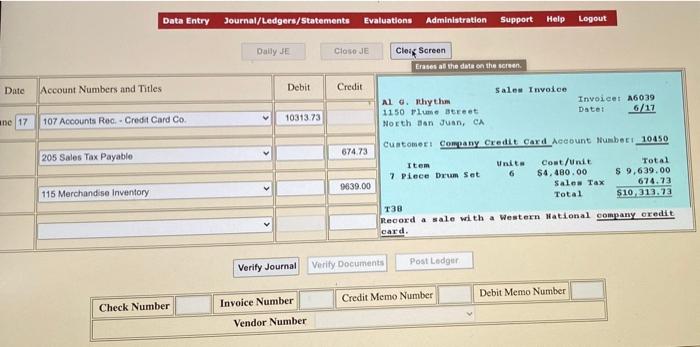solve journal entry Data Entry Journal/Ledgers/Statements Evaluations Administration Support Help Logout Daily