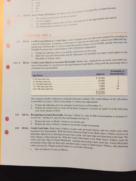  b. 120 e 8.6 d 92 SES-10. Direct Write-ofr Method The
