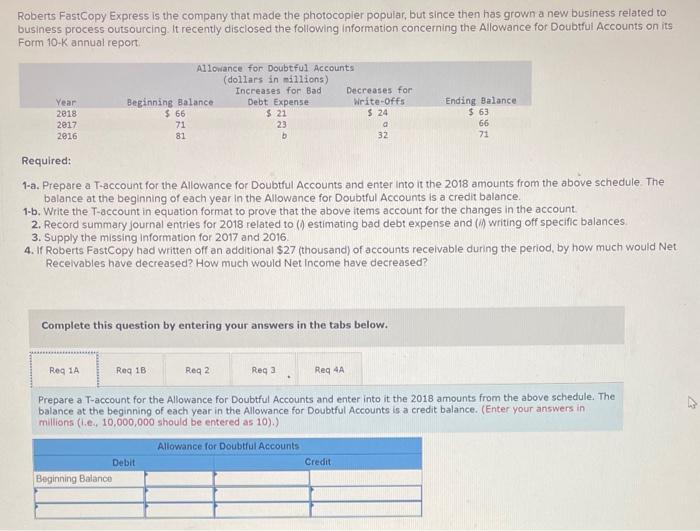 Please answer 1a-4 they are all the same question Roberts FastCopy Express