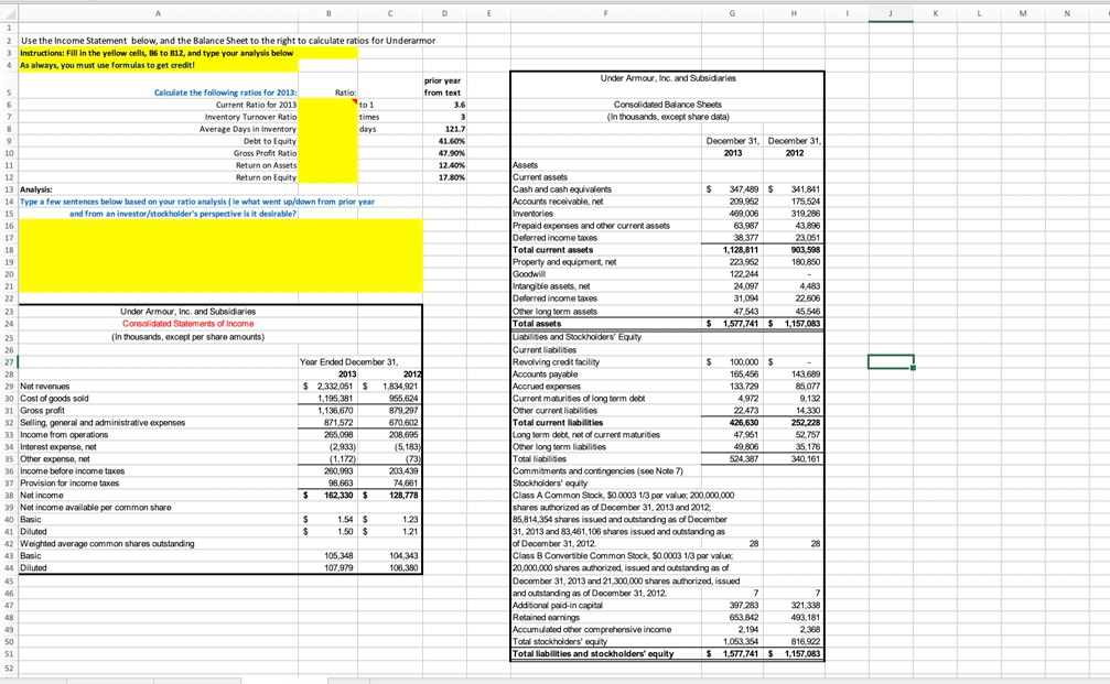 1 Instructions: Prepare a Vertical Analysis of Under Armour's Income Statement for