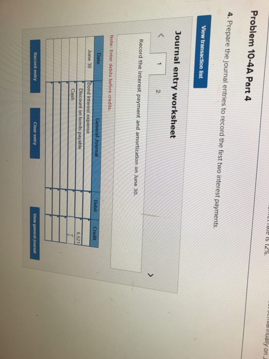  OCaHually on J ale is 12% Problem 10-4A Part 4 4.