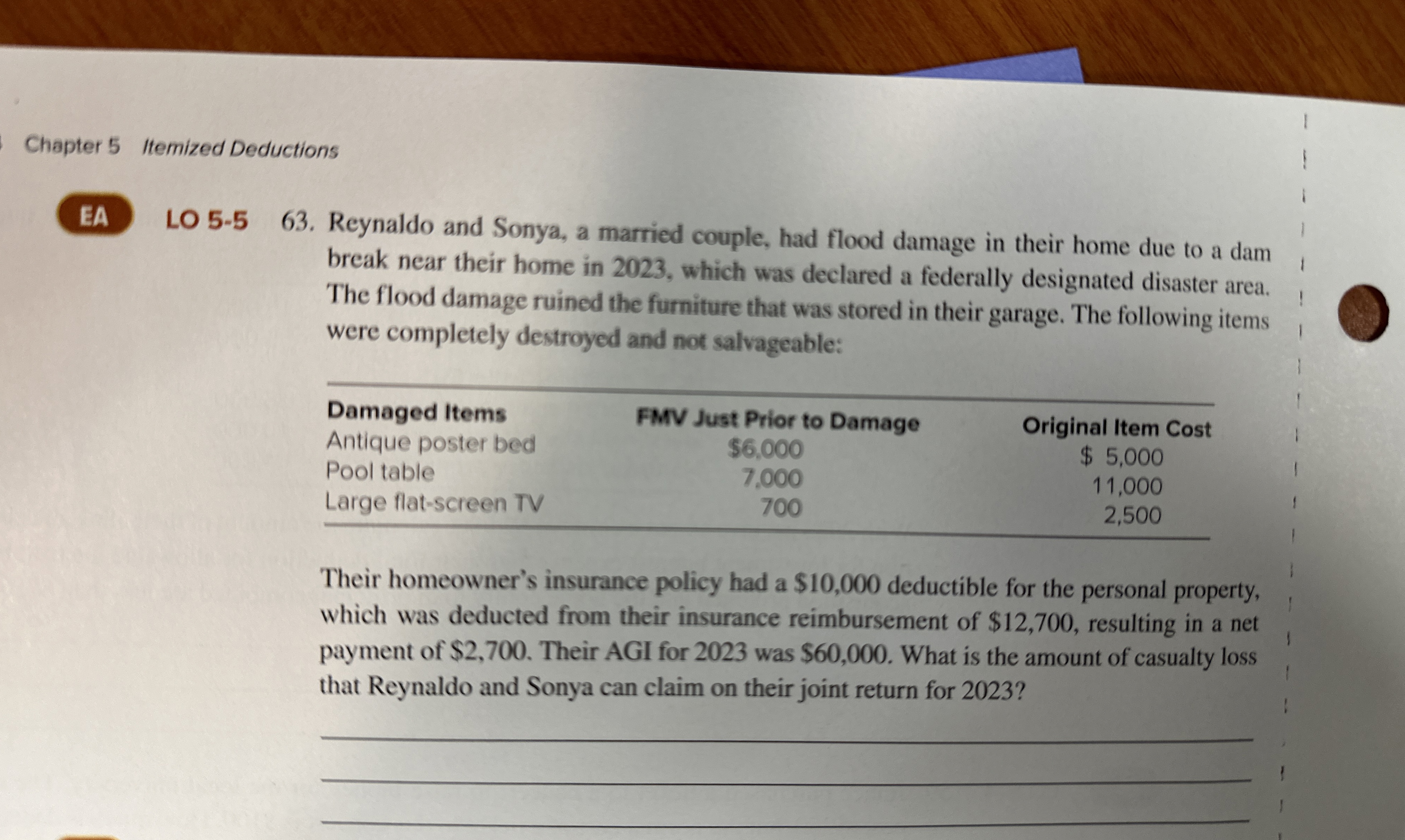  Chapter 5 Itemized Deductions EA LO 5-563. Reynaldo and Sonya, a