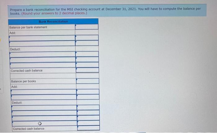 Management Systems Inc. (MSI) showed a December 31, 2021, balance of $16,436.62.