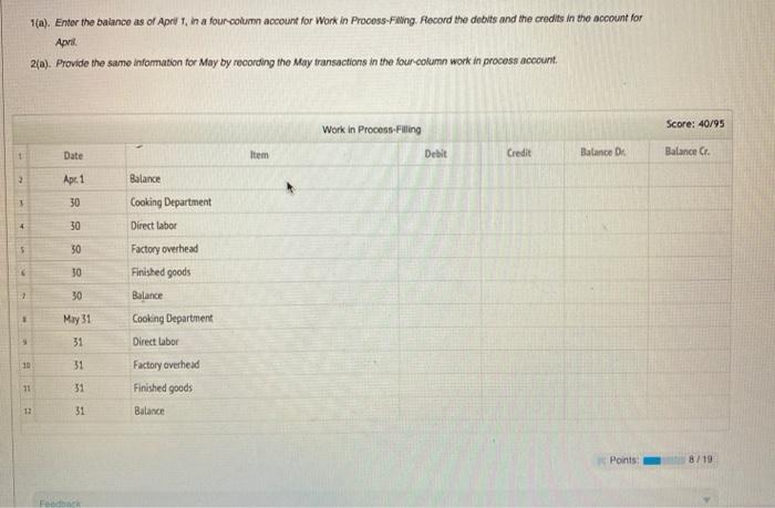 are entered from the cooking process at the beginning of the filling