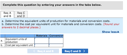 The following data concern the operations of the company's first processing department