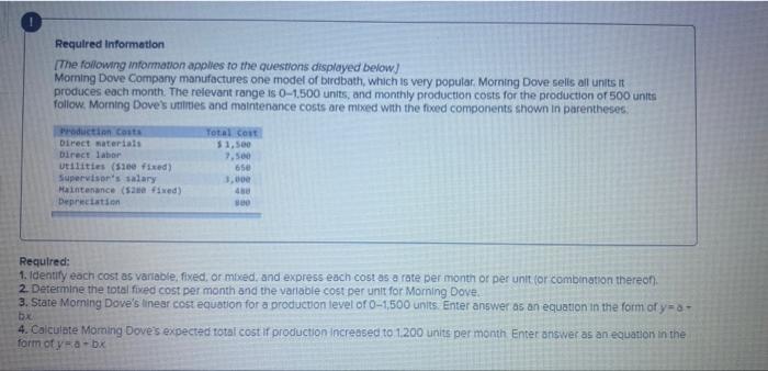 Required 1, 2, 3, & 4 please.I appreciate your help! Required Information