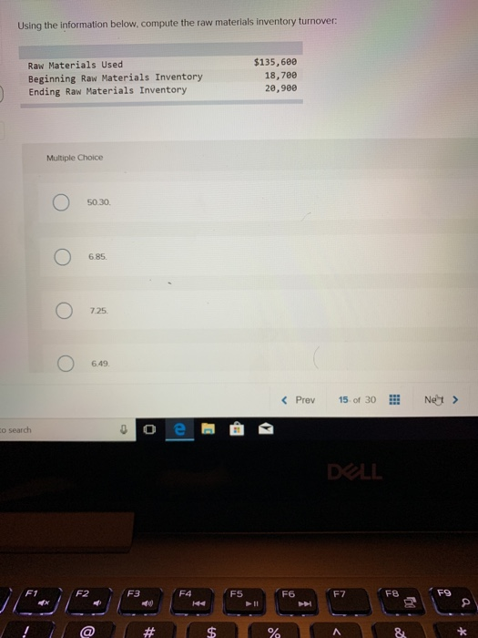  Using the information below, compute the raw materials inventory turnover Raw