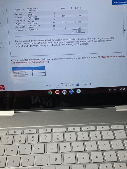 Date Total cost $ 1,192 8 $149 August 1 5 10 139
