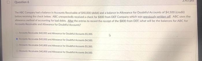 Question 2 XYZ Corporation estimates that 6% of accounts receivable will eventually