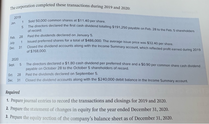 Problem 12-8B Share transactions, dividends, statement of changes in equity LO2,3,4 5