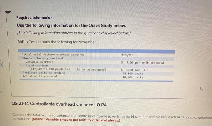  Required information Use the following information for the Quick Study below.