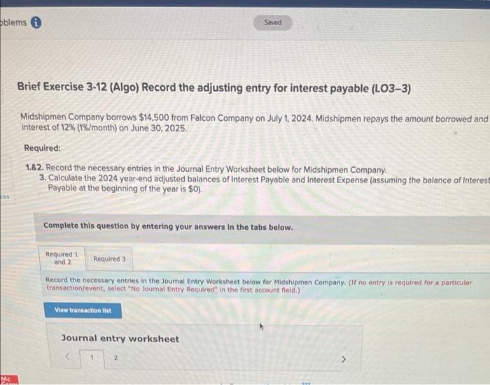 how do i do this Brief Exercise 3-12 (Algo) Record the adjusting