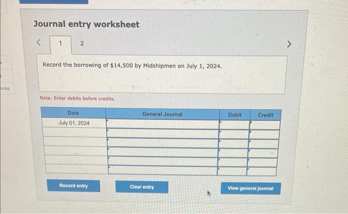 entry for interest payable (LO3-3) Midshipmen Company borrows $14,500 from Falcon Company