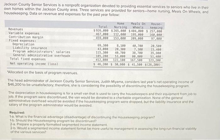 6. 4 questions please help Jackson County Senior Services is a nonprofit