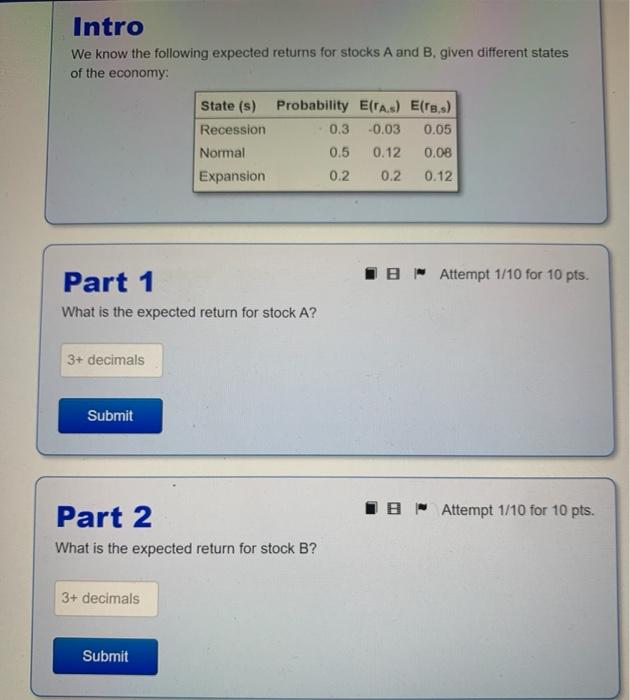  please solve all 4 part. Intro We know the following expected