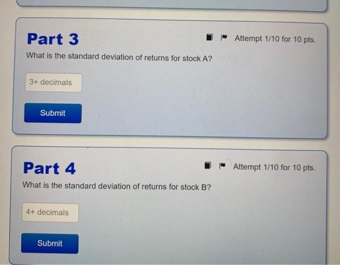 returns for stocks A and B. given different states of the economy