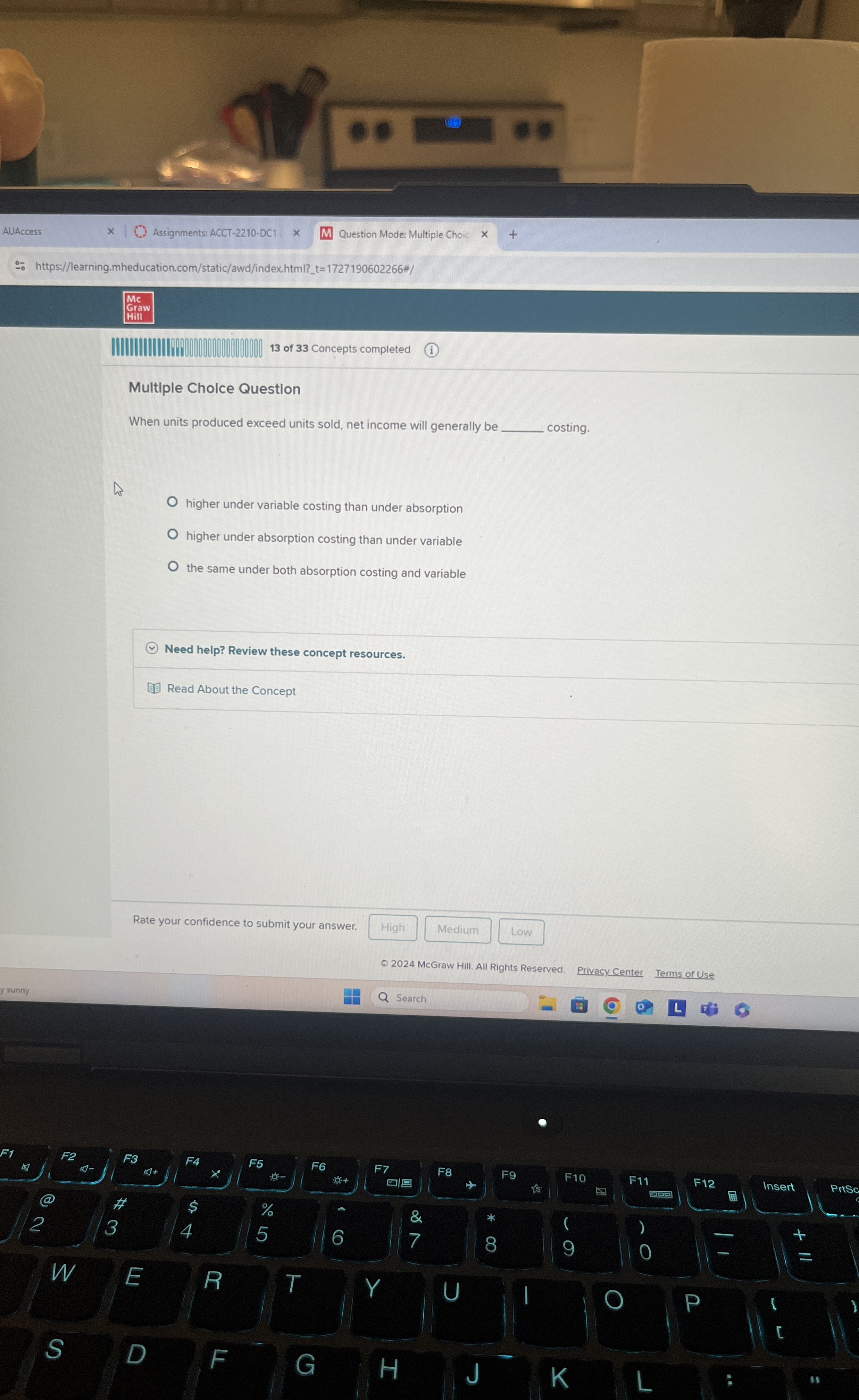  Multiple Cholce Questlon When units produced exceed units sold, net income