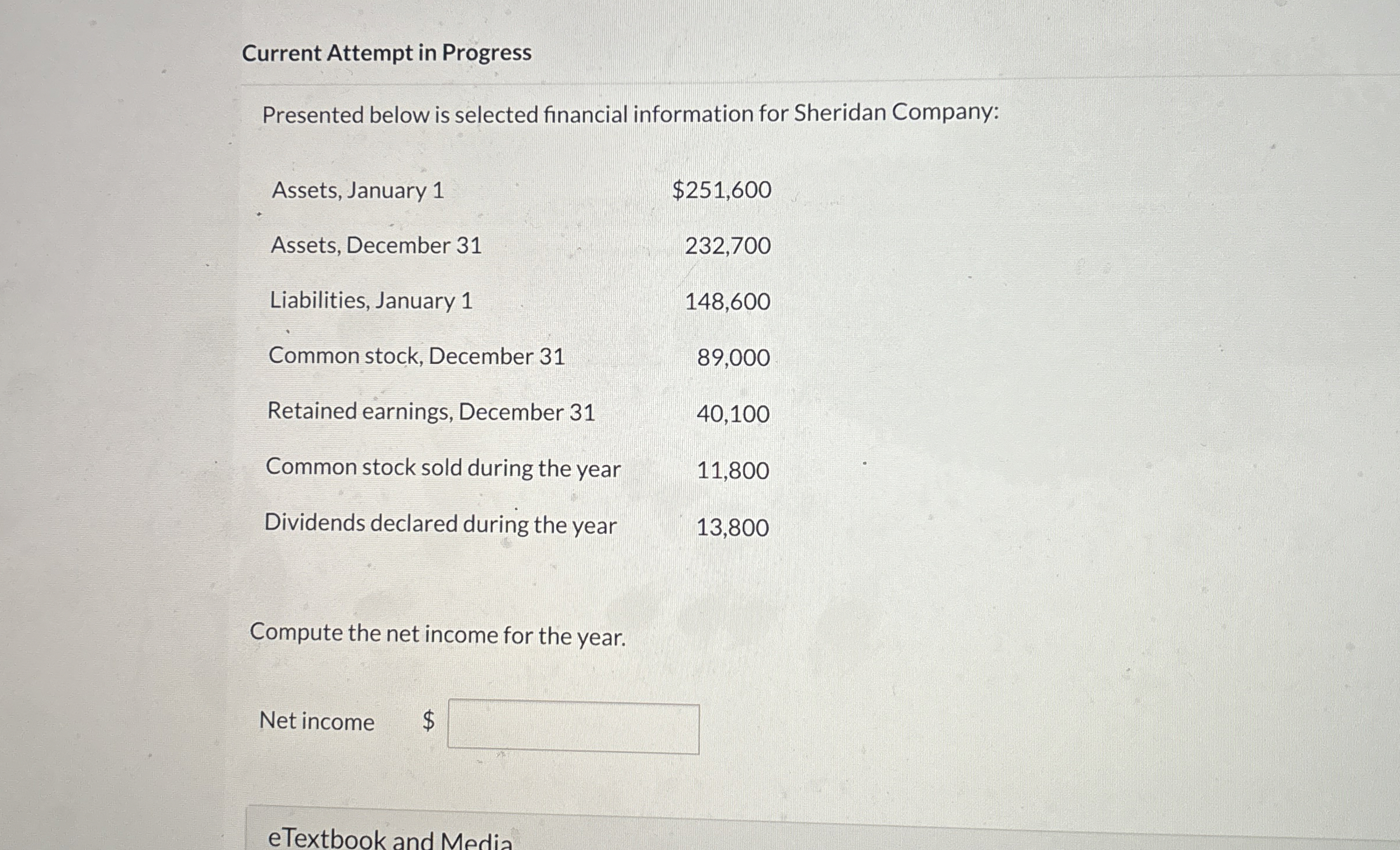  Current Attempt in Progress Presented below is selected financial information for