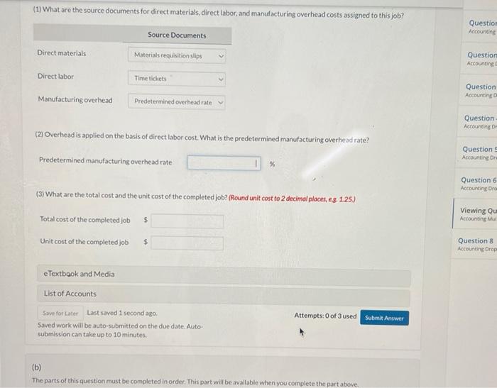  (1) What are the source documents for direct materials, direct labor,