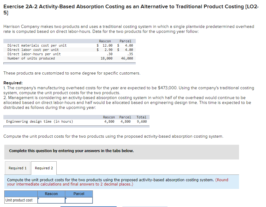 Absorption Costing as an Alternative to Traditional Product Costing [LO2- 5) Harrison