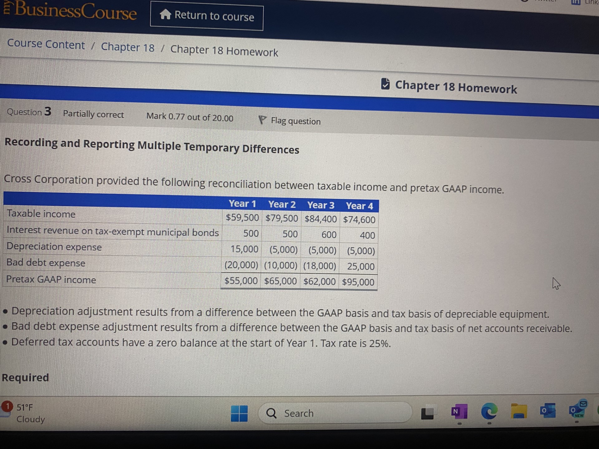  Recording and Reporting Multiple Temporary Differences Cross Corporation provided the following