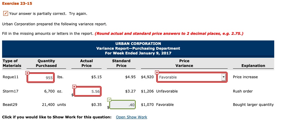 Exercise 23-15 Your answer is partially correct. Try again. Urban Corporation