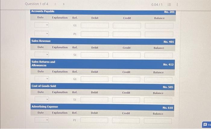 general and subsidiary ledger accounts. (Assume that all accounts have zero beginning