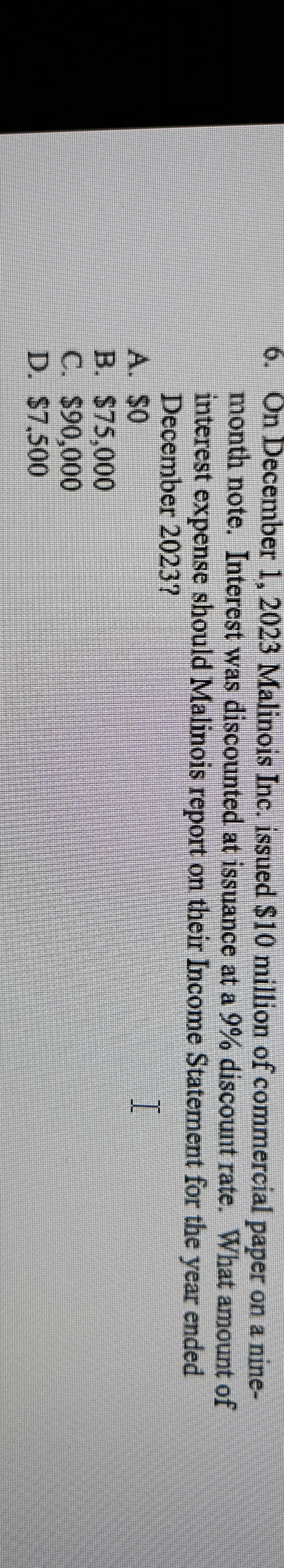  On December 1,2023 Malinois Inc. issued $10 million of commercial paper